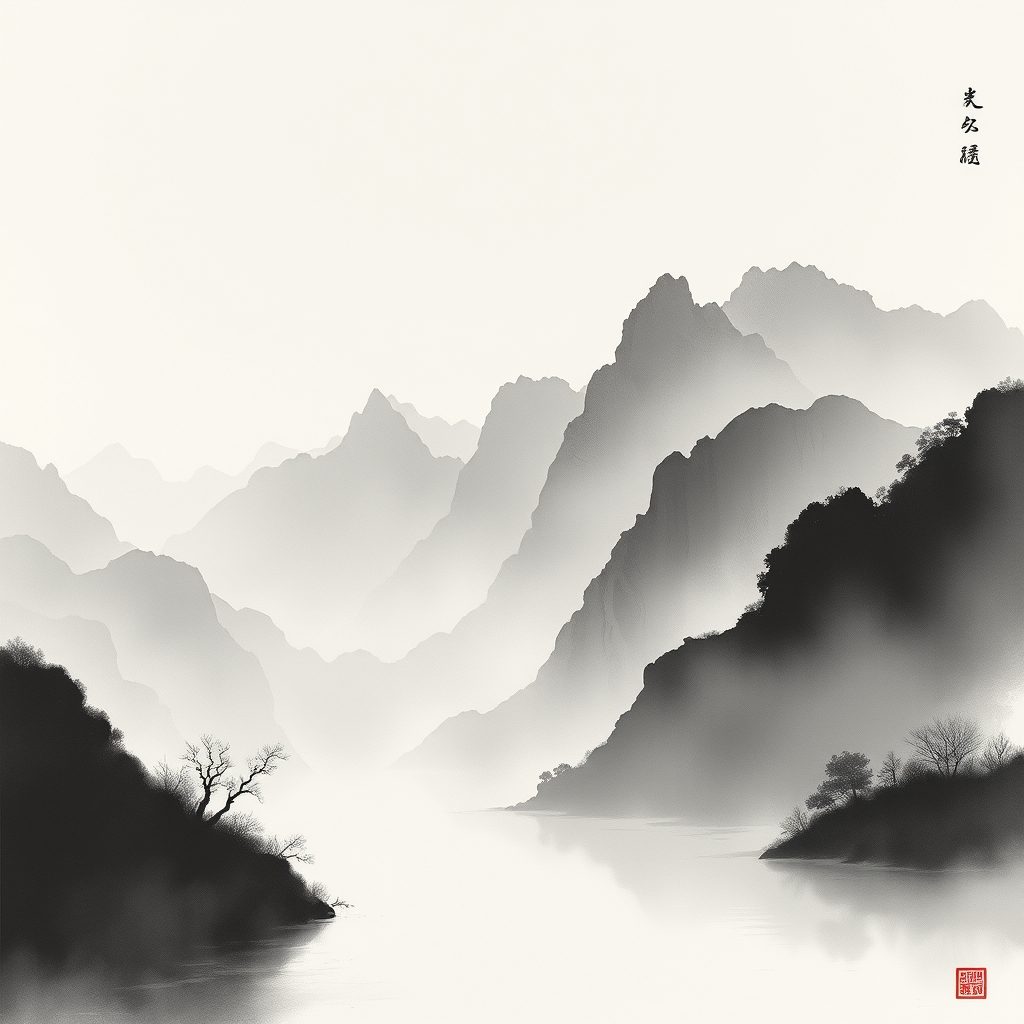 为这首诗生成的水墨配图