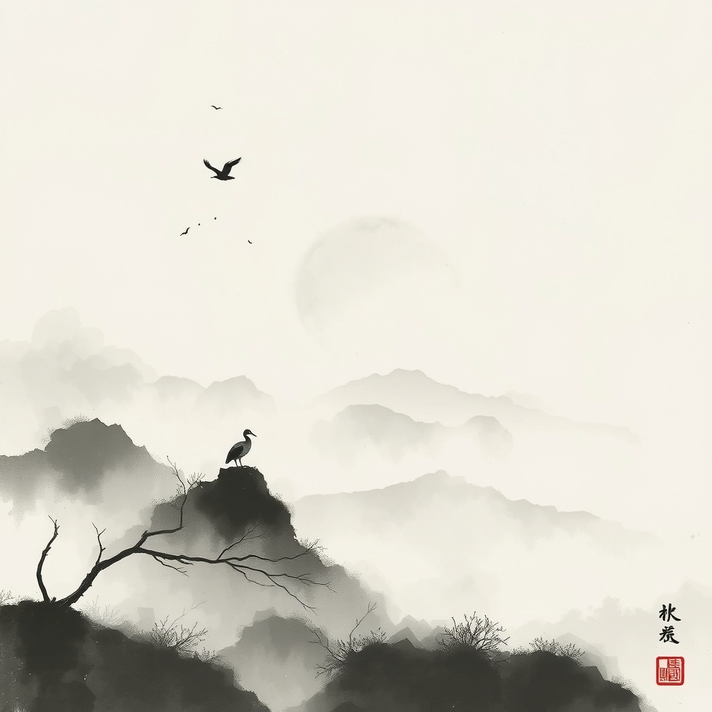 为这首诗生成的水墨配图