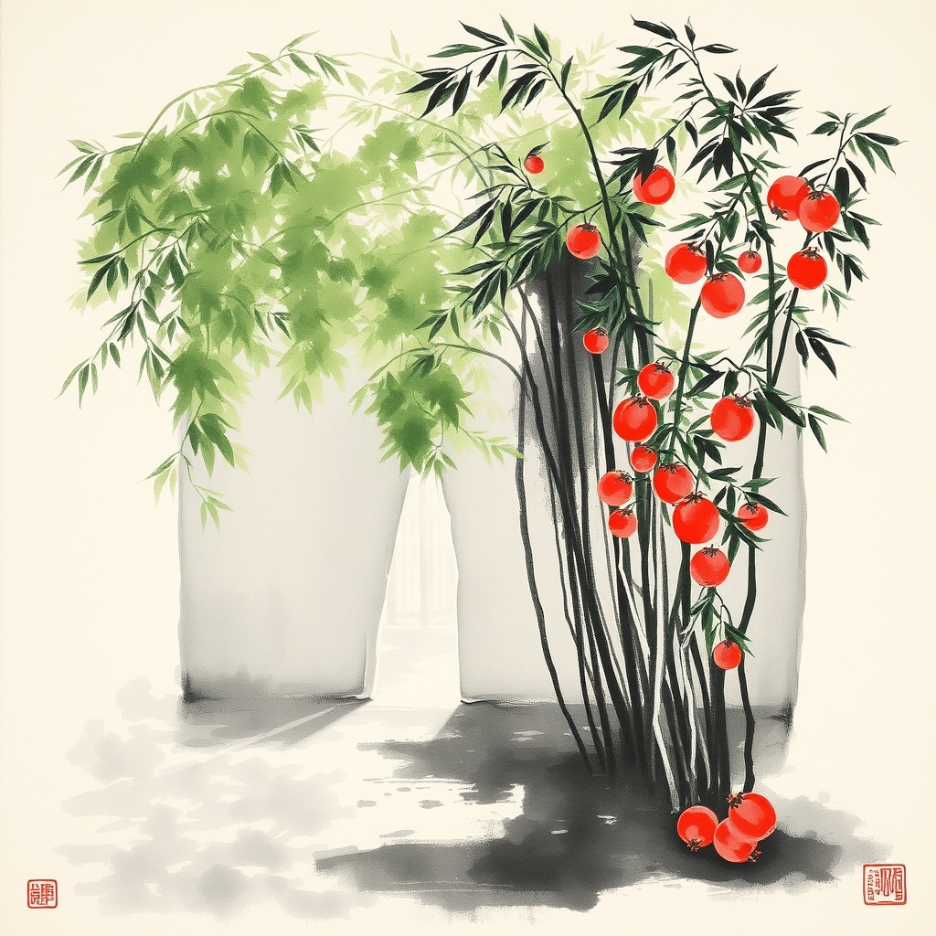为这首诗生成的水墨配图