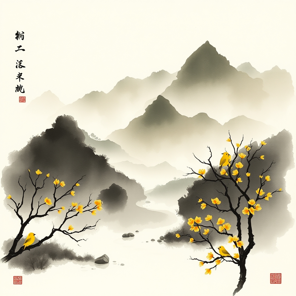 为这首诗生成的水墨配图
