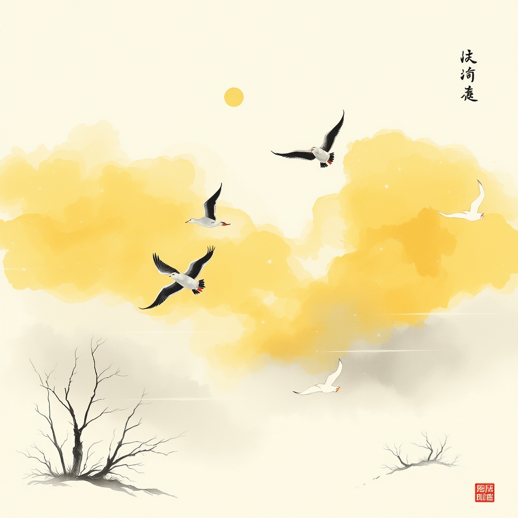 为这首诗生成的水墨配图